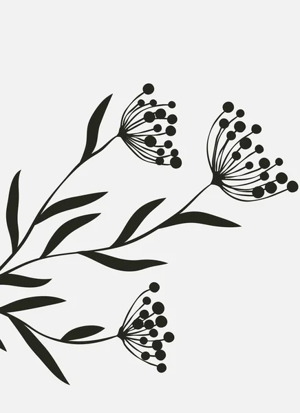 Silhouettes Plantes Feuilles Affiche Minimaliste Abstraite Noir Blanc — Image vectorielle