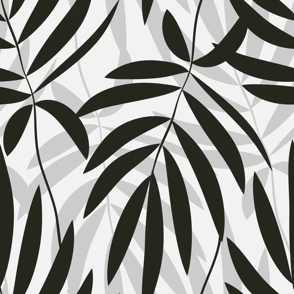 Eenvoudig Botanisch Naadloos Patroon Silhouetten Van Tropische Bladeren Minimalistisch Monochroom — Stockvector