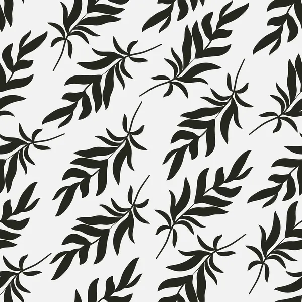 Eenvoudig Botanisch Naadloos Patroon Silhouetten Van Tropische Bladeren Minimalistisch Monochroom — Stockvector