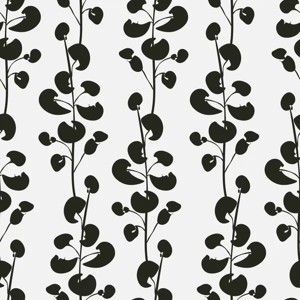 식물학적 물기없는 패턴이지 실루엣 배경에 미니멀리즘적 모노크롬 디자인 — 스톡 벡터