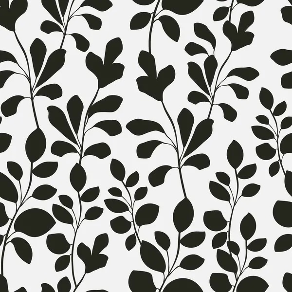 Простой Ботанический Бесшовный Рисунок Силуэты Тропических Листьев Минималистичный Монохромный Дизайн — стоковый вектор