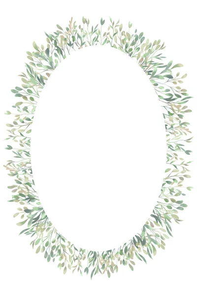 Watercolor Oval Frame Spring Foliage Beautiful Isolated Clipart Element Design — Stock Photo, Image