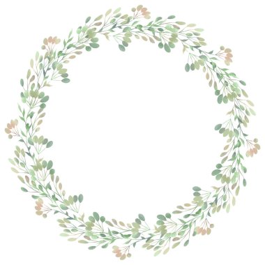 Suluboya çelenk. Bahar yaprakları. Tasarım için güzel izole Clipart ögesi.