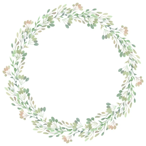 Watercolor Wreath Spring Foliage Beautiful Isolated Clipart Element Design — Stock Photo, Image