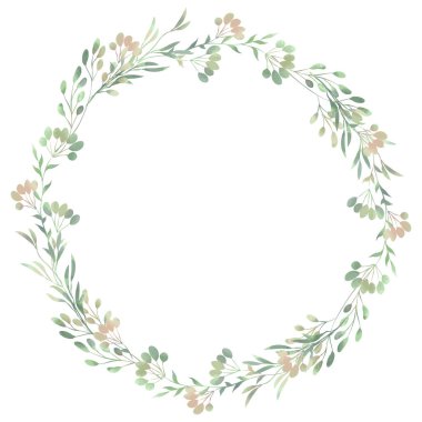 Suluboya çelenk. Bahar yaprakları. Tasarım için güzel izole Clipart ögesi.