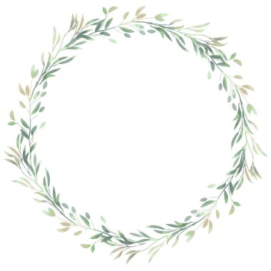 Suluboya çelenk. Bahar yaprakları. Tasarım için güzel izole Clipart ögesi.