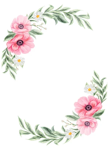 Spring Flowers Isolated Frame Design Invitations Cards Arrangement Pink White — 스톡 사진