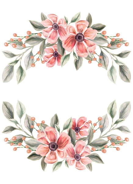 Spring Flowers Isolated Frame Design Invitations Cards Arrangement Pink White — Foto de Stock