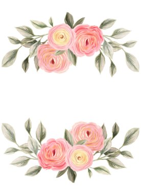 Spring flowers. Isolated frame for design of invitations, cards. Arrangement of pink and white wildflowers in the form of a wreath.