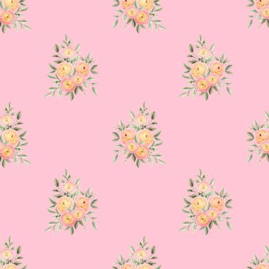 Bahar çiçekleri pürüzsüz desen. Botanik geçmişi. Pembe ve beyaz kır çiçeklerinin düzenlenmesi.