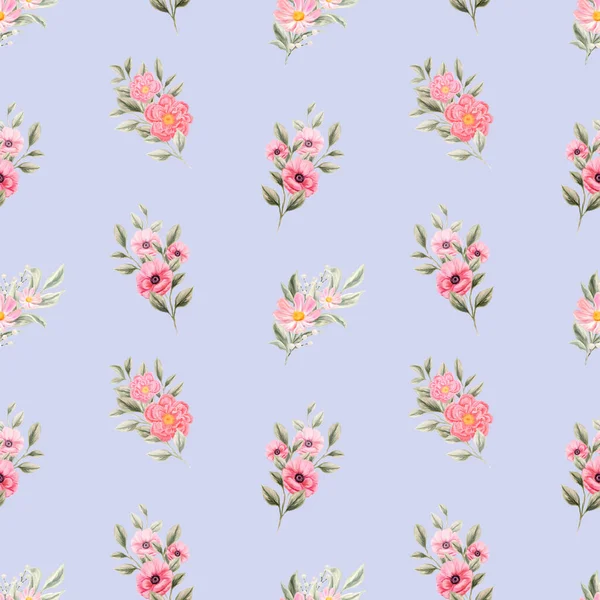 Spring Flowers Seamless Pattern Botanical Background Arrangement Pink White Wildflowers — Stock Photo, Image