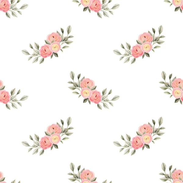 Весенние Цветы Бесшовный Узор Ботанический Фон Организация Розовых Белых Полевых — стоковое фото
