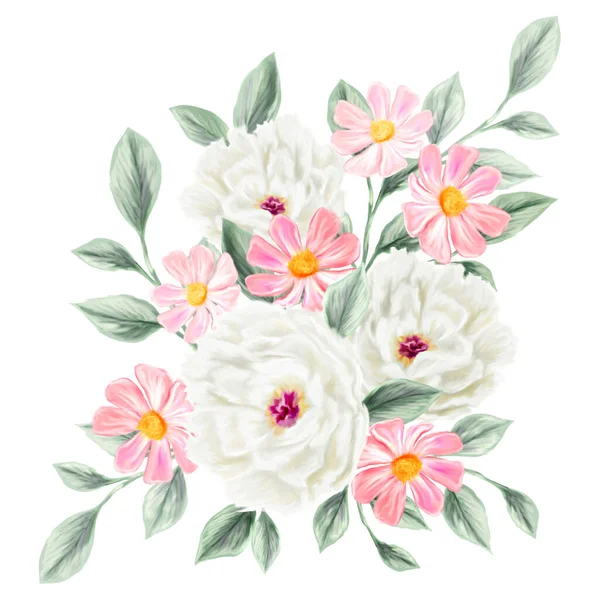 Bouquet Fiori Primaverili Illustrazione Botanica Isolata Progettazione Inviti Biglietti Auguri — Foto Stock