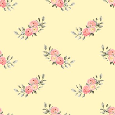 Bahar çiçekleri pürüzsüz desen. Botanik geçmişi. Pembe ve beyaz kır çiçeklerinin düzenlenmesi.