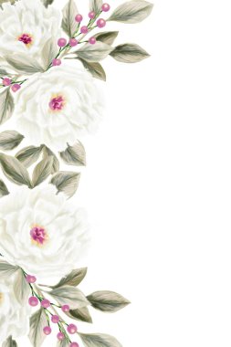 Bahar çiçekleri. Tebrik kartı tasarımı. Düğün davetiyeleri için botanik dekorasyonu. Pembe ve beyaz kır çiçeklerinin düzenlenmesi.