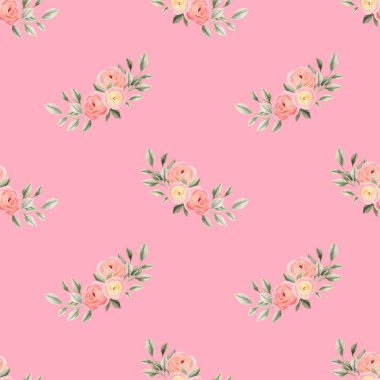 Bahar çiçekleri pürüzsüz desen. Botanik geçmişi. Pembe ve beyaz kır çiçeklerinin düzenlenmesi.