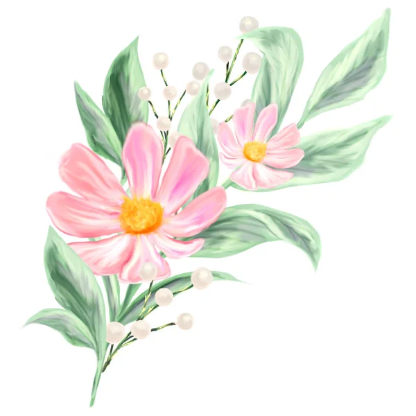 Ramo Flores Primavera Ilustración Botánica Aislada Para Diseño Invitaciones Tarjetas — Foto de Stock