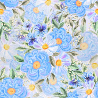 Bahar çiçekleri pürüzsüz desen. Botanik geçmişi. Pembe ve beyaz kır çiçeklerinin düzenlenmesi.