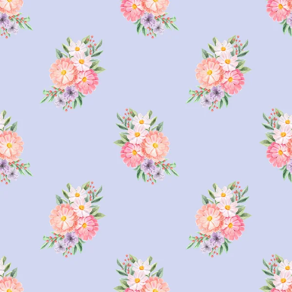 Spring Flowers Seamless Pattern Botanical Background Arrangement Pink White Wildflowers — Stock Photo, Image