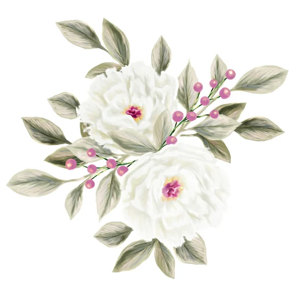 一束簇春花 孤立的植物图解用于设计邀请函 粉红和白色野花的组成 — 图库照片