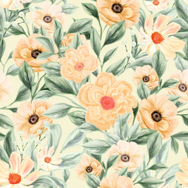 Spring Flowers Seamless Pattern Botanical Background Arrangement Pink White Wildflowers — Stock Photo, Image