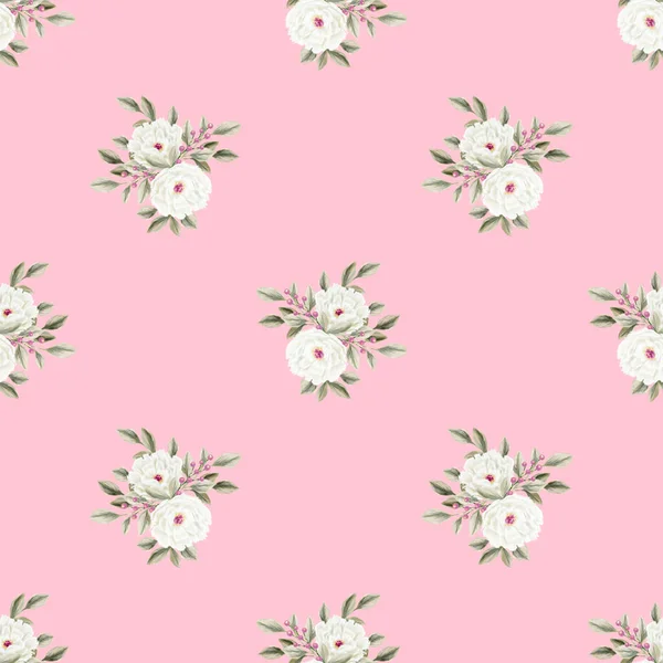 Spring Flowers Seamless Pattern Botanical Background Arrangement Pink White Wildflowers — Stock Photo, Image