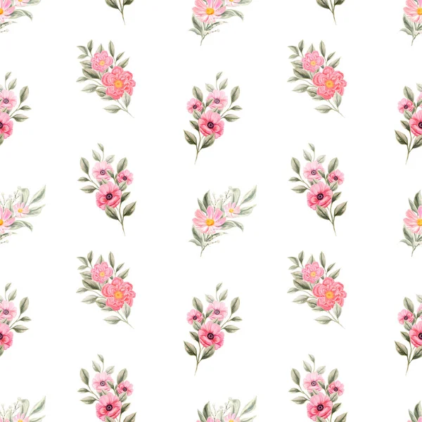 Весенние Цветы Бесшовный Узор Ботанический Фон Организация Розовых Белых Полевых — стоковое фото