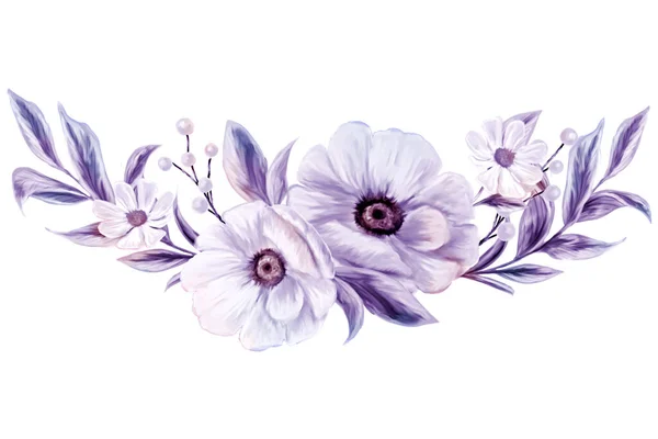 Дуже Тривалий Час Весняні Квіти Ізольований Ботанічний Кордон Дизайну Запрошень — стокове фото