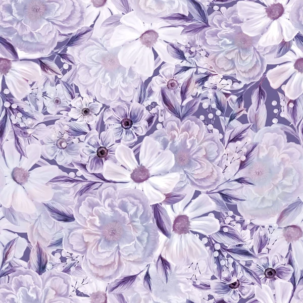 Стиле Пери Весенние Цветы Бесшовный Узор Ботанический Фон Организация Розовых — стоковое фото