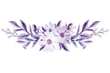 Bahar çiçekleri. Davetiye tasarımı ve tebrik kartları için izole edilmiş botanik sınırı. Pembe ve beyaz kır çiçeklerinin bileşimi.