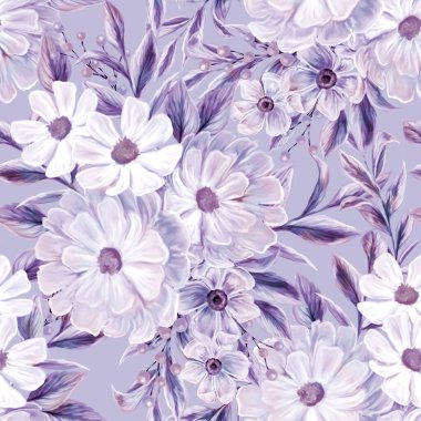 Bahar çiçekleri pürüzsüz desen. Botanik geçmişi. Pembe ve beyaz kır çiçeklerinin düzenlenmesi.