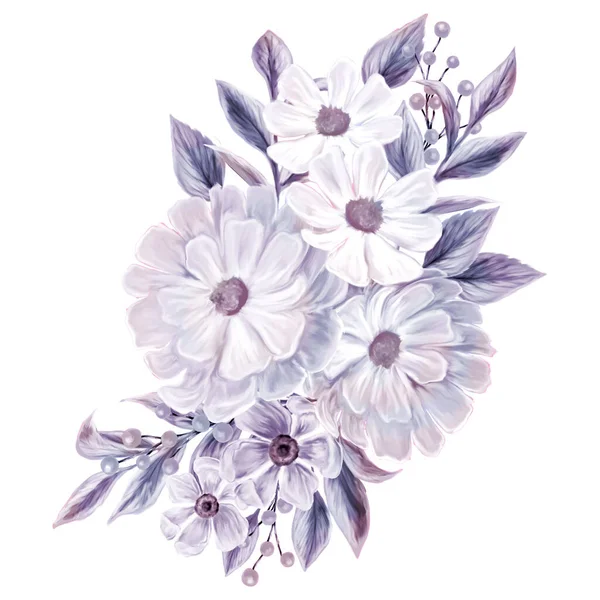 Ramo Flores Primavera Ilustración Botánica Aislada Para Diseño Invitaciones Tarjetas — Foto de Stock