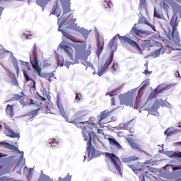 Spring flowers seamless pattern. Botanical background. Arrangement of pink and white wildflowers.