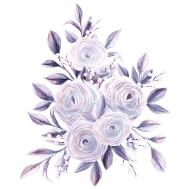 Bahar çiçeği buketi. Davetiye tasarımı ve tebrik kartları için izole edilmiş botanik çizimleri. Pembe ve beyaz kır çiçeklerinin bileşimi.