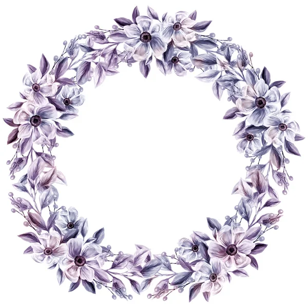 非常漂亮 春天的花环 孤立的剪贴画元素用于设计邀请函 以花环的形式排列粉红色和白色野花 — 图库照片