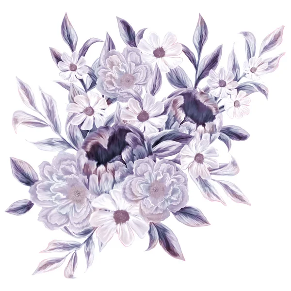 페리씨 꽃다발 초대장의 디자인에 식물학적 인사말 분홍빛 흰색의 들꽃으로 구성되어 — 스톡 사진