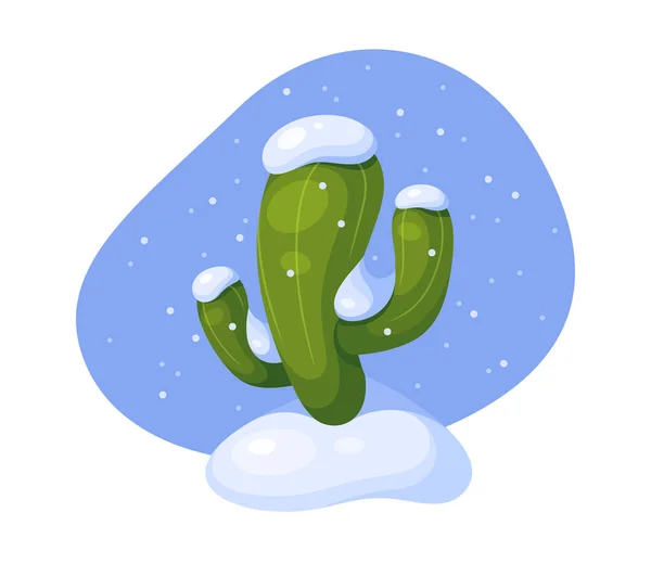 Kaktus Pokryty Śniegiem Element Krajobrazu Podczas Nienormalnego Mrozu Wektor Kolorowe — Wektor stockowy