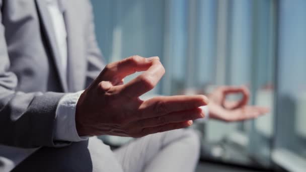 Close Female Hands Business Woman Dressed Classic Grey Suit Meditate — Wideo stockowe