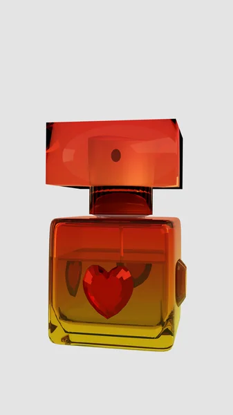 Quadratische Parfümflasche mit Herz — Stockfoto