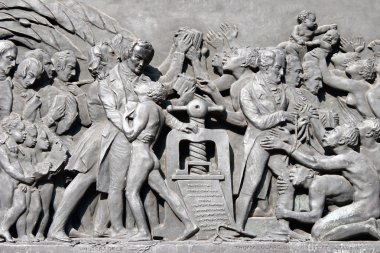 Wilberforce ve özgürlük kölelik tasvir eden taş kabartma
