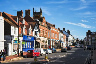 View of High Street shops in East Grinstead West Sussex clipart