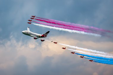 Virgin Atlantic - Boeing 747-400 and Red Arrows aerial display a clipart