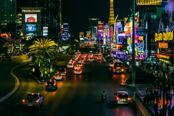 Night scene along The Strip at Las Vegas