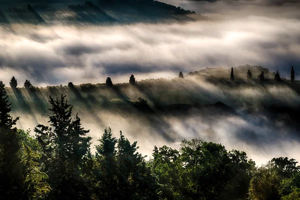 Zonsopgang boven val d 'orcia — Stockfoto