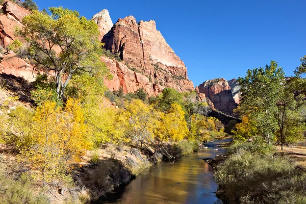 Virgin river meanderende door de bergen van zion — Stockfoto