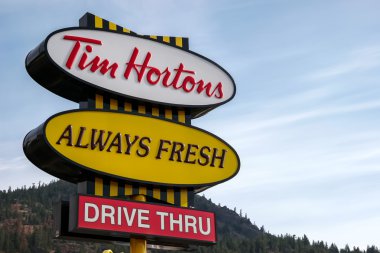 Sign for Tim Horton's coffee shop in Canada clipart