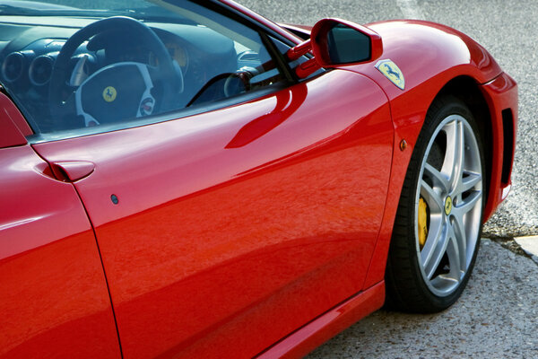 Close-up of the side of a Ferrari sports car