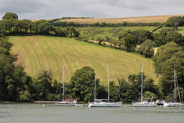 Boats moored on the River Dart — Stock Photo, Image