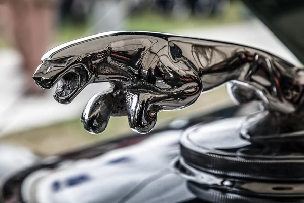 Close-up of an old Jaguar automobile emblem — Stock Photo, Image