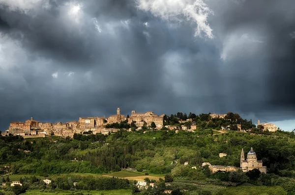 Montepulciano under stormy conditions — Stock Photo, Image